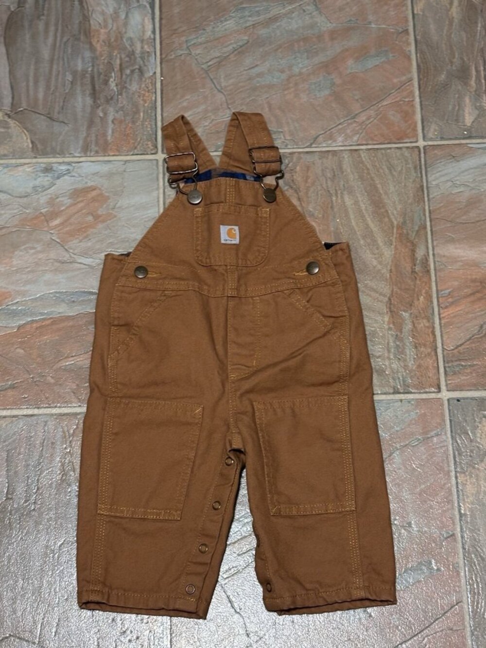 CARHARTT Baby Size 6 Months Flannel Lined Bib Overalls Cotton Canvas Coveralls